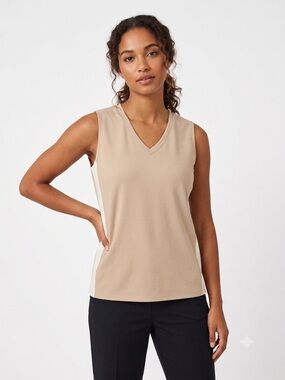 Wynne Layers Luxe Crepe Side Stripe Top in Taupe/White Size Large